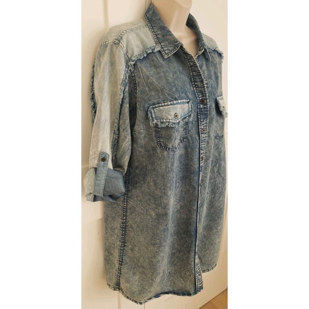 NWT G.KALE DENIM COLOR BUTTON FRONT CLOSURE TUNIC DRESS XLARGE PETITE - Picture 4 of 9